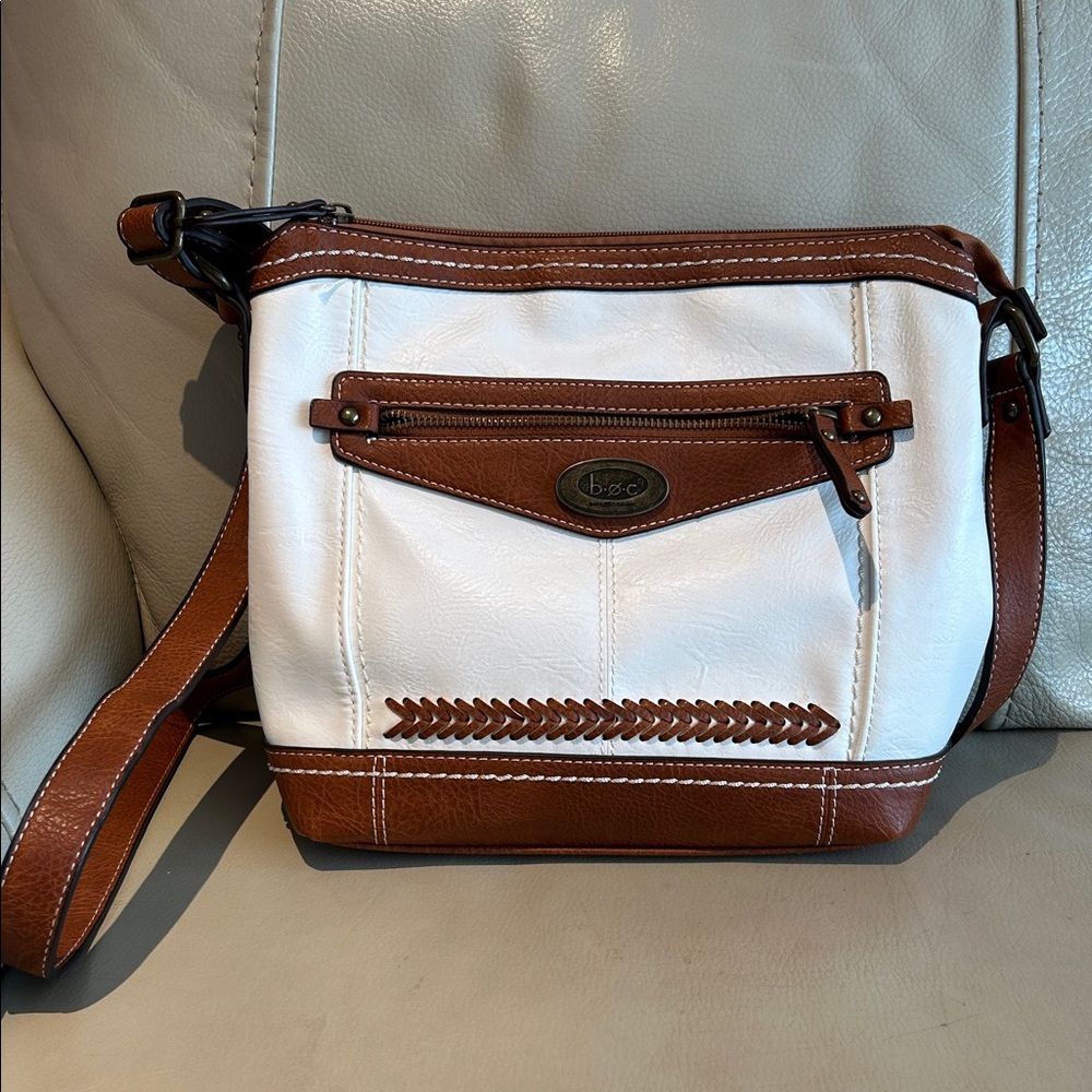 BOC Born Concept White Brown Handbag Purse Tote Zipper crossbody boho vintage